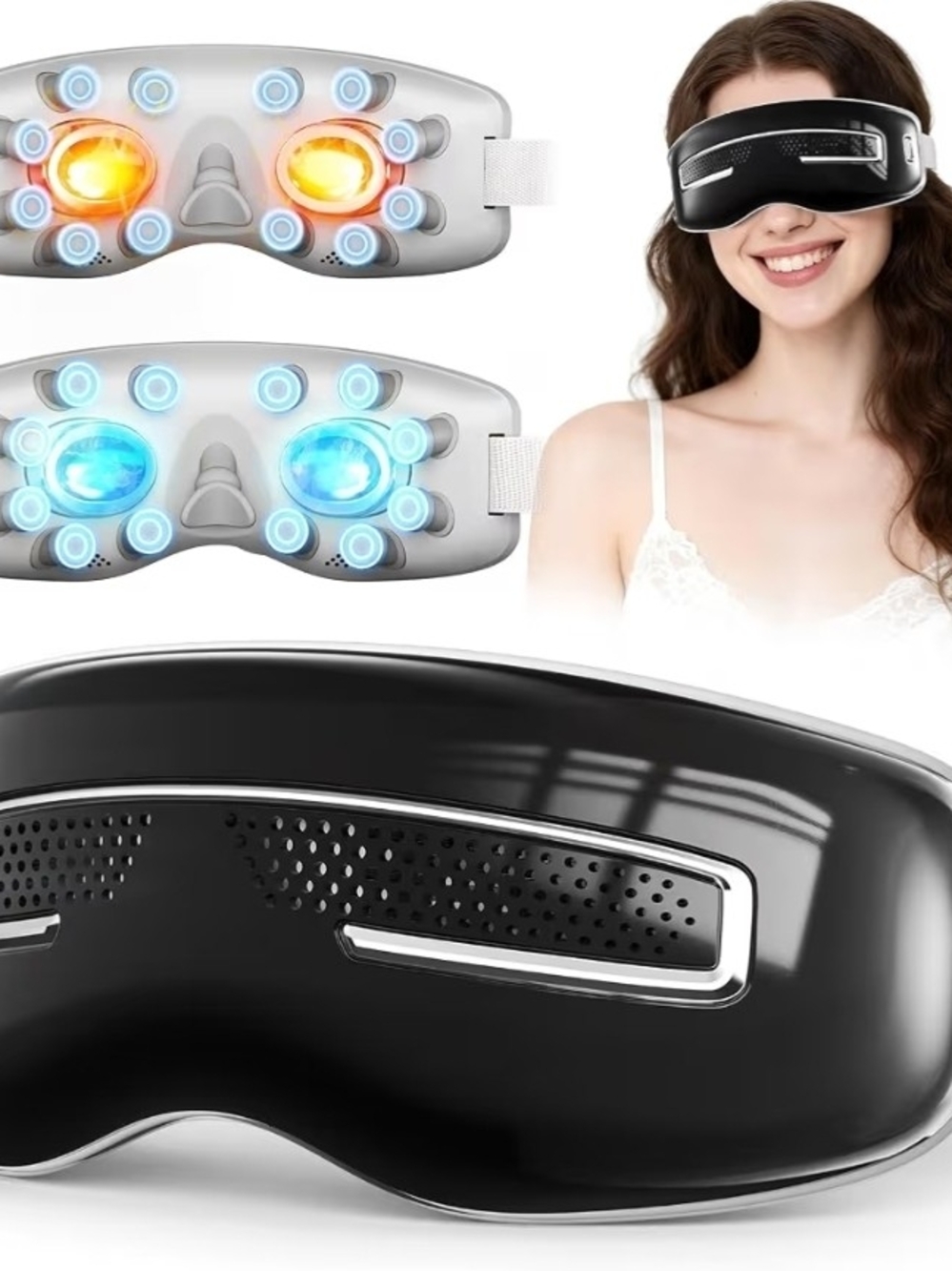Heated & Cooling Eye Massager Mask Soft Silicone Dark Circles Relief